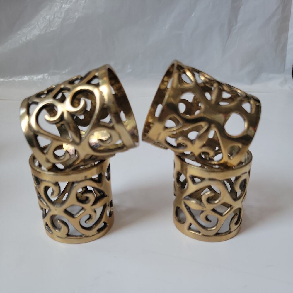 Solid Brass Heavy Napkin Ring Holders Made in India 2 inch MCM Vtg Set of 4 - Picture 4 of 5